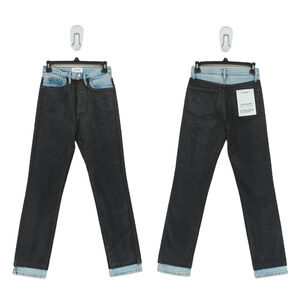 Frame Women 24 Le Sylvie Slender Straight Jeans Black Ice Coated High Rise Combo